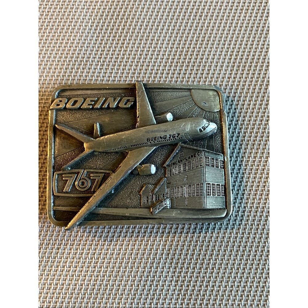 BELT BUCKLE BOEING 767 Airplane Jet Vintage 1982 Siskiyou buckle made in the USA